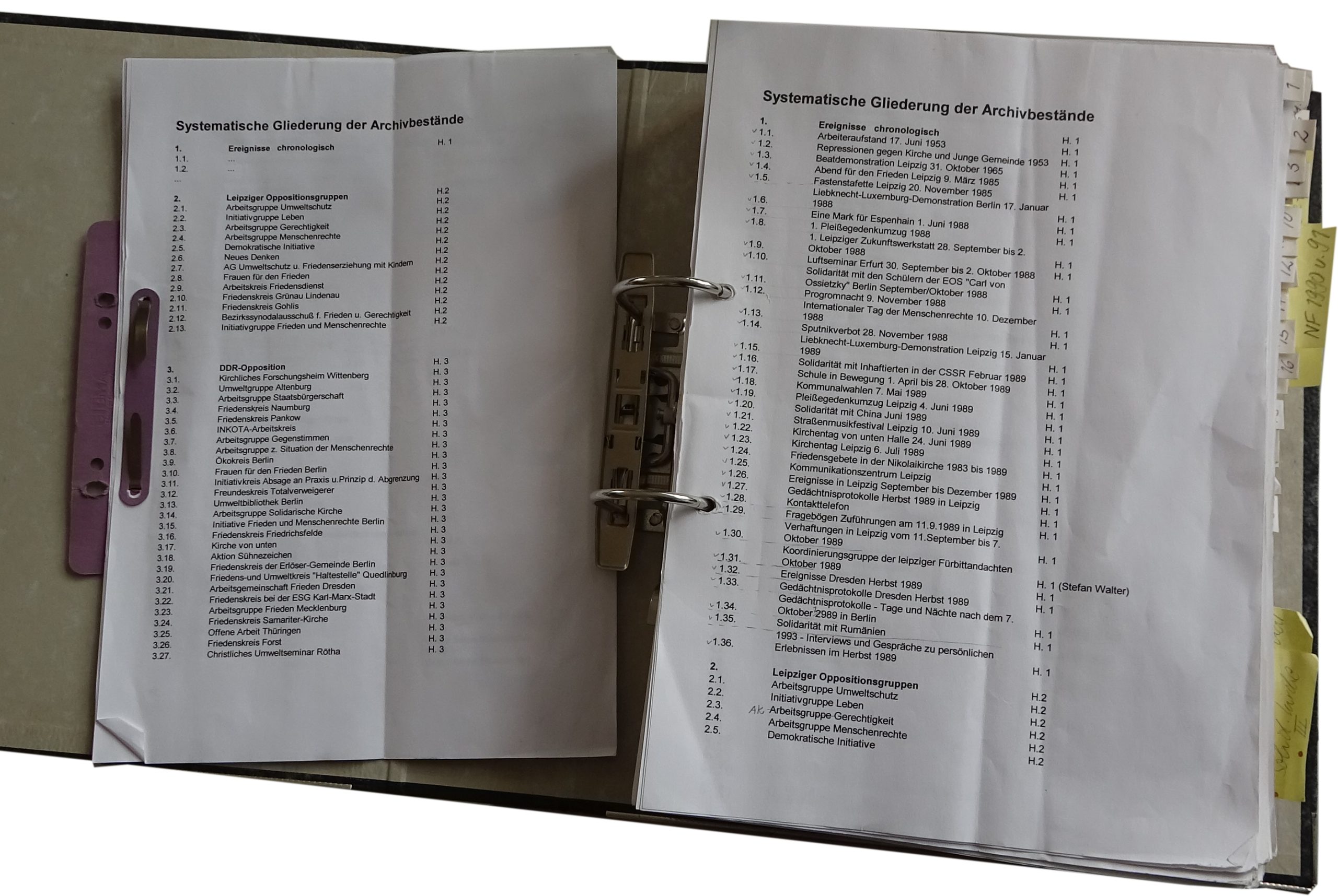 Erschließung des Archivbestandes in Ordnern um 1998