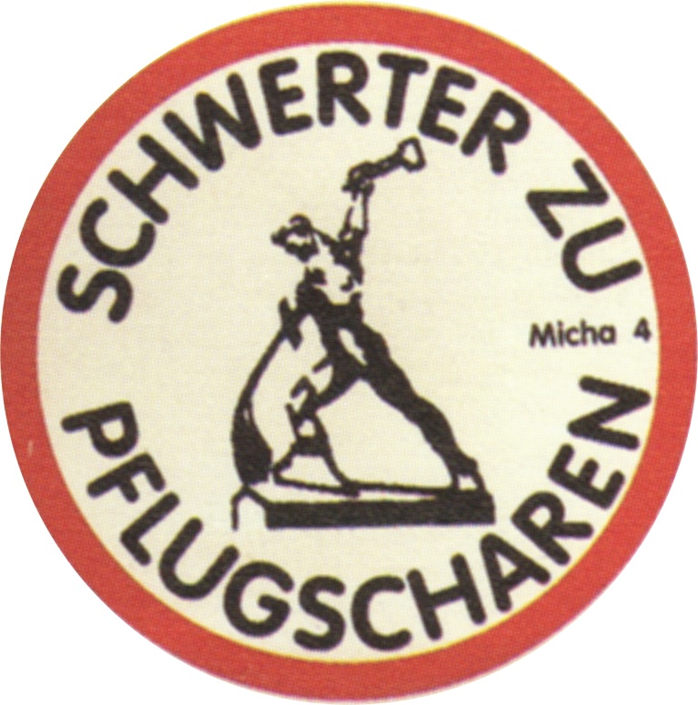Symbol Schwerter zu Pflugscharen auf einer Jacke